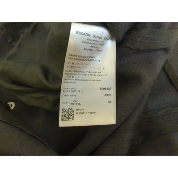 Vintage Escada Gray Green Wool Cashmere Military Safari Style Jacket Size 44 - Picture 3 of 6